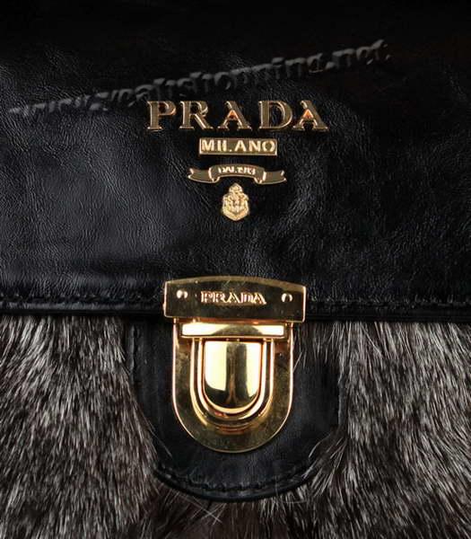 Prada Fox Fur Leather Tote Bag Black_Grey-4