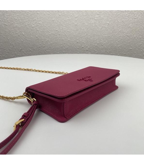 Prada Fuchsia Original Saffiano Cross Veins Calfskin Mini Bag Golden Chain With Checking IC Chip-5