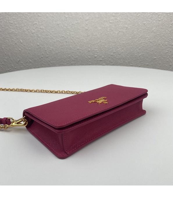 Prada Fuchsia Original Saffiano Cross Veins Calfskin Mini Bag Golden Chain With Checking IC Chip-5