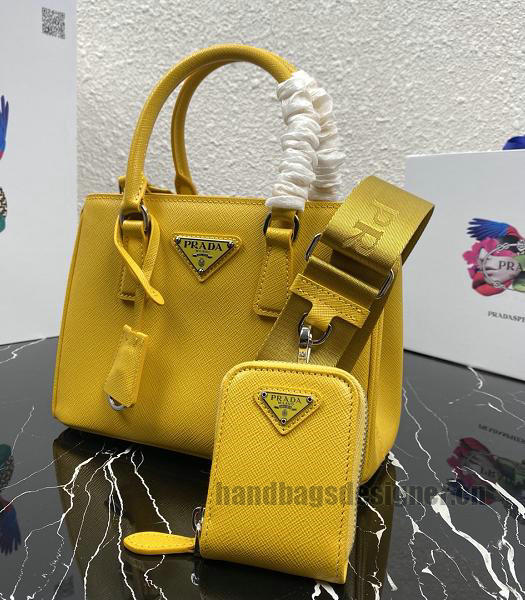 Prada Galleria Yellow Original Cross Veins Leather Medium Tote Bag-4