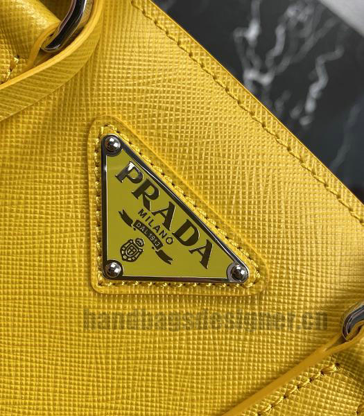 Prada Galleria Yellow Original Cross Veins Leather Medium Tote Bag-5