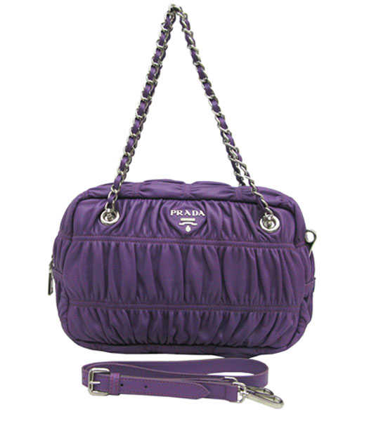 Prada Gathered Leather Lamskin Shoulder Bag Purple