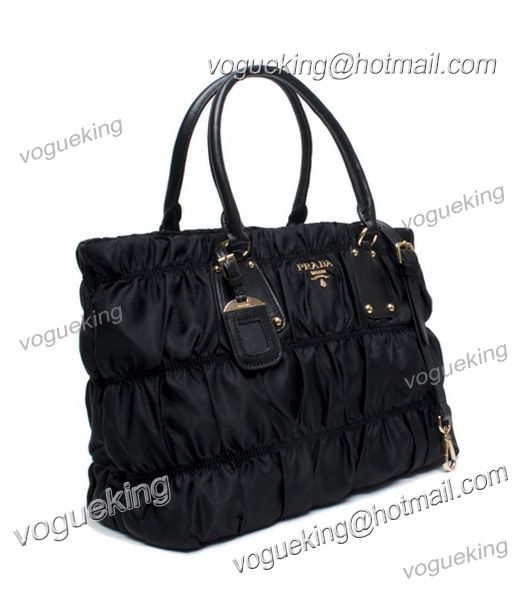 Prada Gauffre Fabric With Black Leather Tote Bag -1
