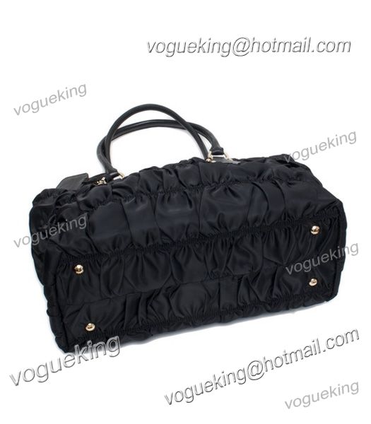 Prada Gauffre Fabric With Black Leather Tote Bag -3