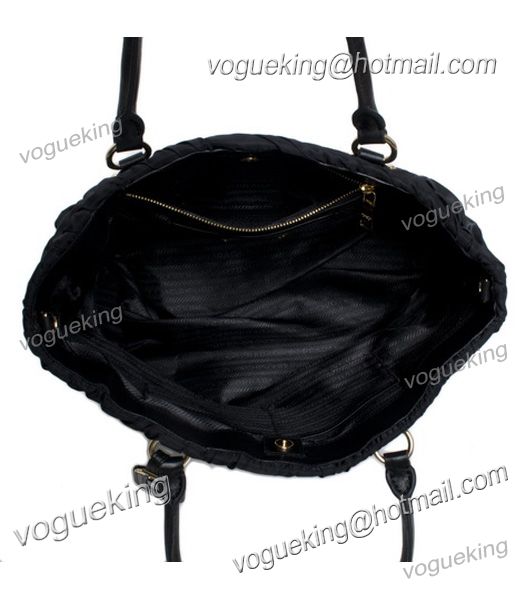 Prada Gauffre Fabric With Black Leather Tote Bag -4
