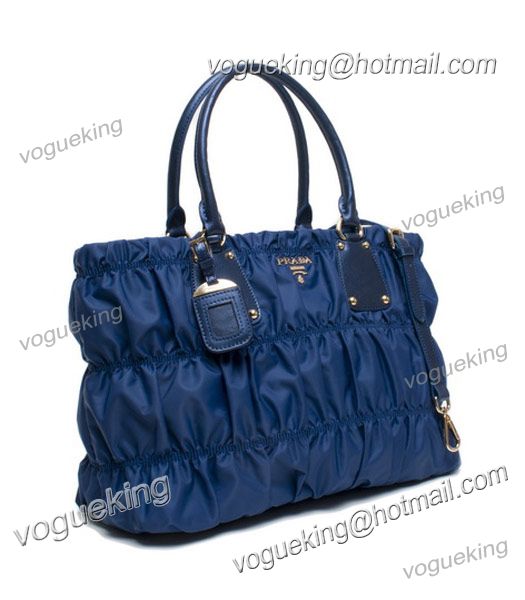 Prada Gauffre Fabric With Dark Blue Leather Tote Bag -1