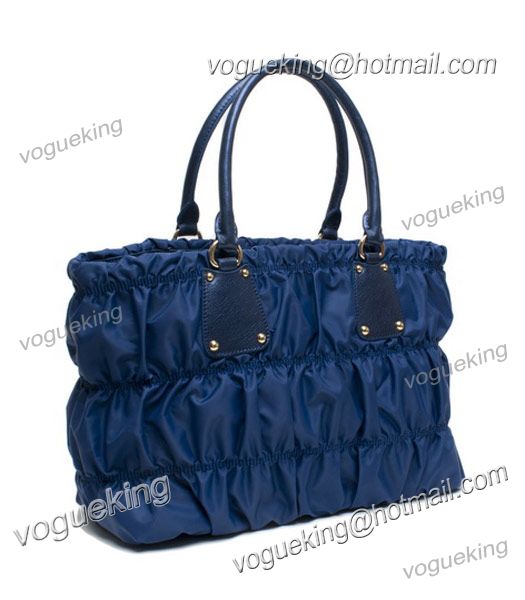 Prada Gauffre Fabric With Dark Blue Leather Tote Bag -2