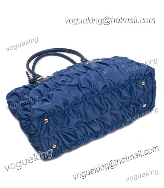 Prada Gauffre Fabric With Dark Blue Leather Tote Bag -3