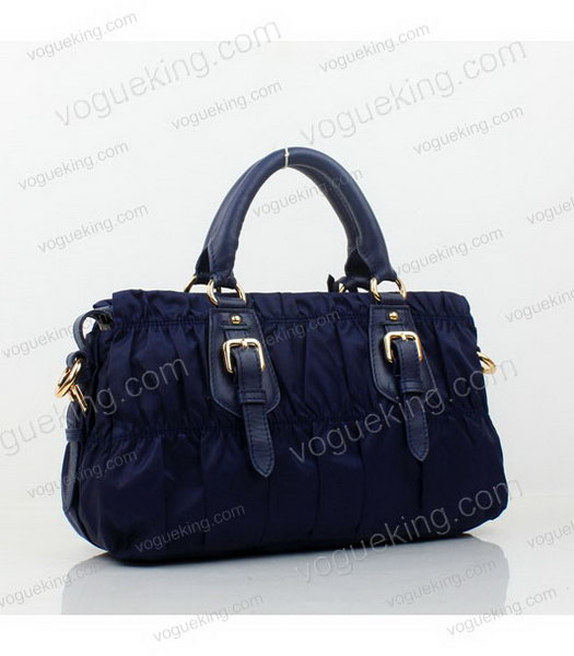 Prada Gaufre Blue Fabric With Lambskin Leather Top Handle Bag-1