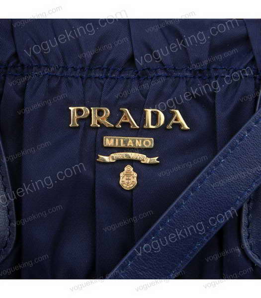 Prada Gaufre Blue Fabric With Lambskin Leather Top Handle Bag-4