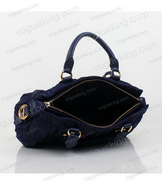Prada Gaufre Blue Fabric With Lambskin Leather Top Handle Bag-5