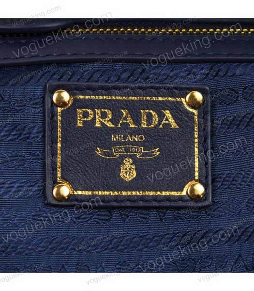 Prada Gaufre Blue Fabric With Lambskin Leather Top Handle Bag-6