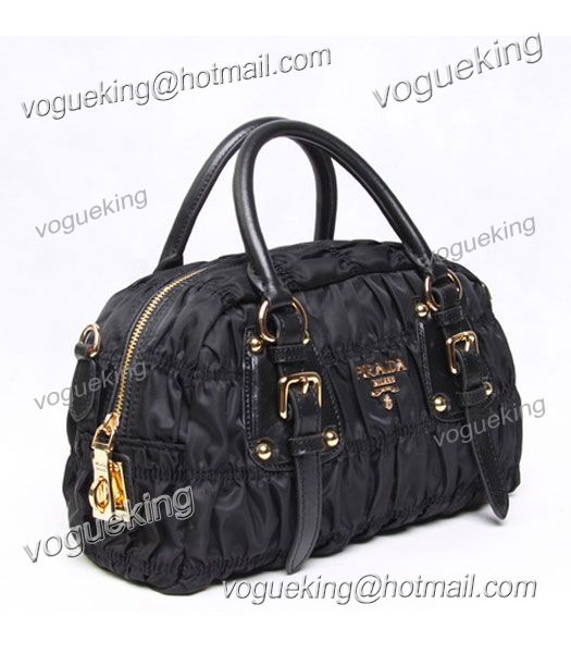 Prada Gaufre Fabric Top Handle Handbag Black-1