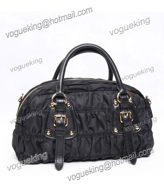 Prada Gaufre Fabric Top Handle Handbag Black-2