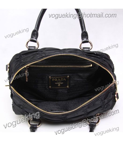 Prada Gaufre Fabric Top Handle Handbag Black-4