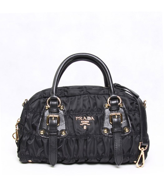 Prada Gaufre Fabric Top Handle Handbag Black
