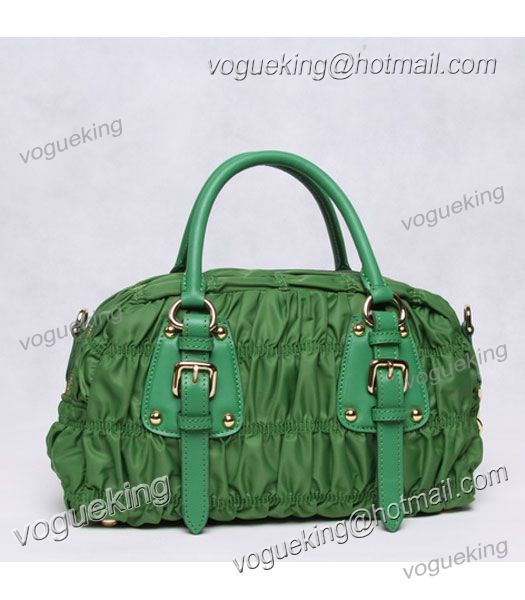Prada Gaufre Fabric Top Handle Handbag Green-2