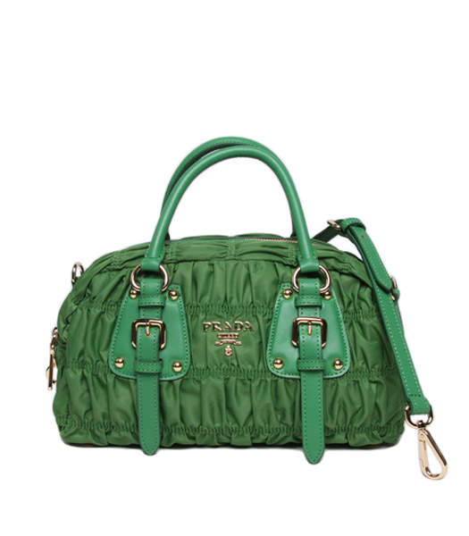 Prada Gaufre Fabric Top Handle Handbag Green