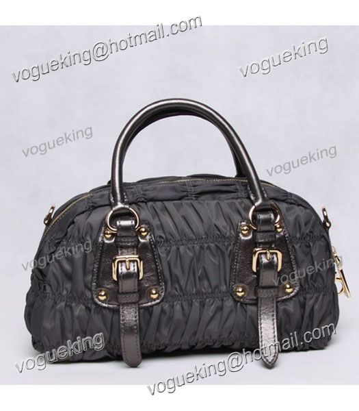 Prada Gaufre Fabric Top Handle Handbag Grey-2