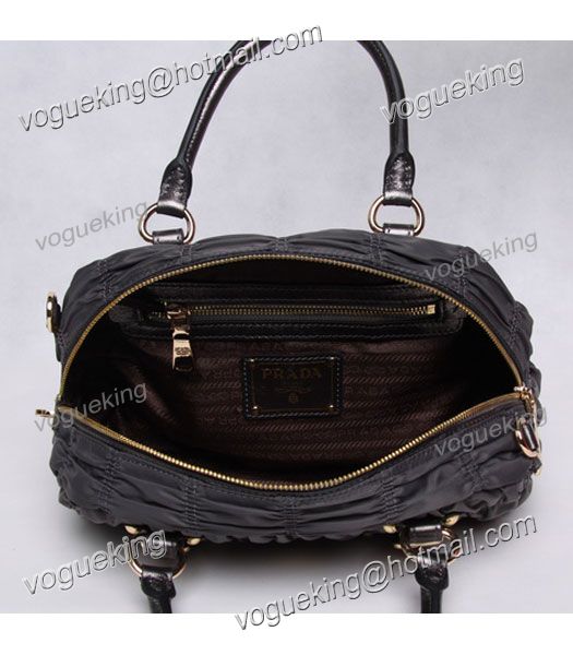 Prada Gaufre Fabric Top Handle Handbag Grey-4