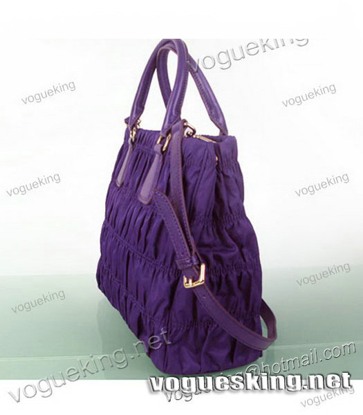 Prada Gaufre Fabric With Dark Purple Leather Tote Bag-3