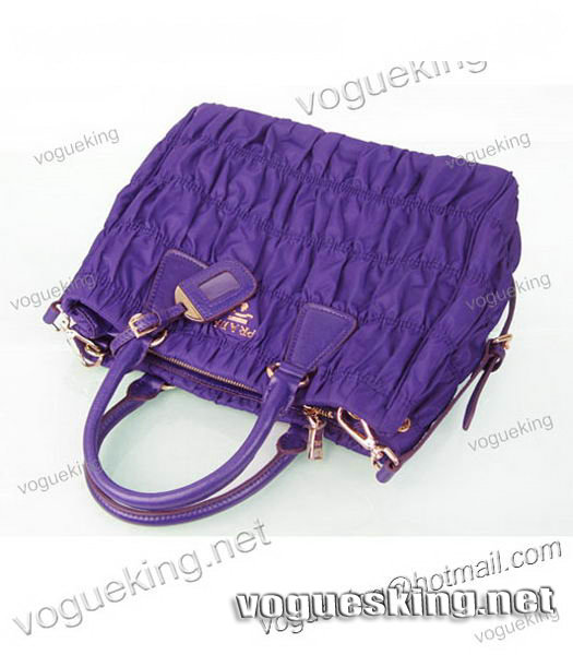 Prada Gaufre Fabric With Dark Purple Leather Tote Bag-4