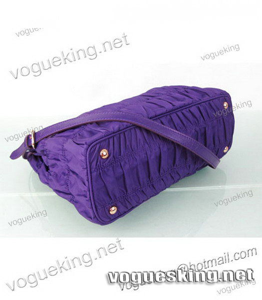 Prada Gaufre Fabric With Dark Purple Leather Tote Bag-5