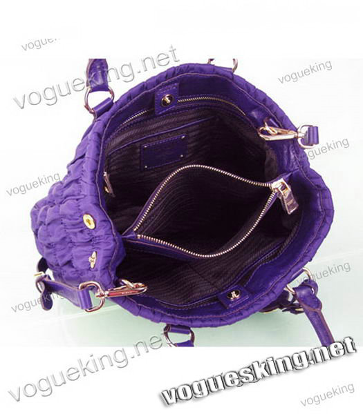 Prada Gaufre Fabric With Dark Purple Leather Tote Bag-6