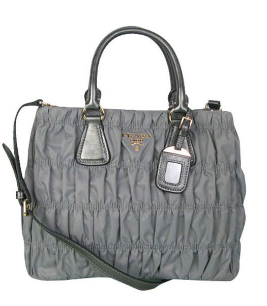 Prada Gaufre Fabric With Grey Leather Tote Bag