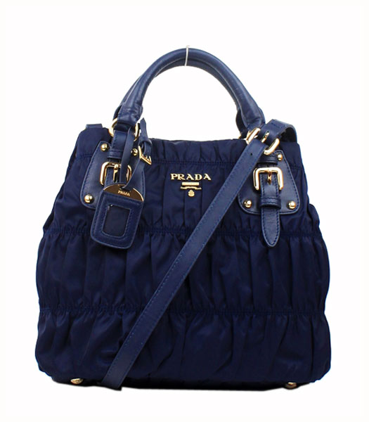 Prada Gaufre Fabric With Lambskin Leather Small Tote Bag Blue