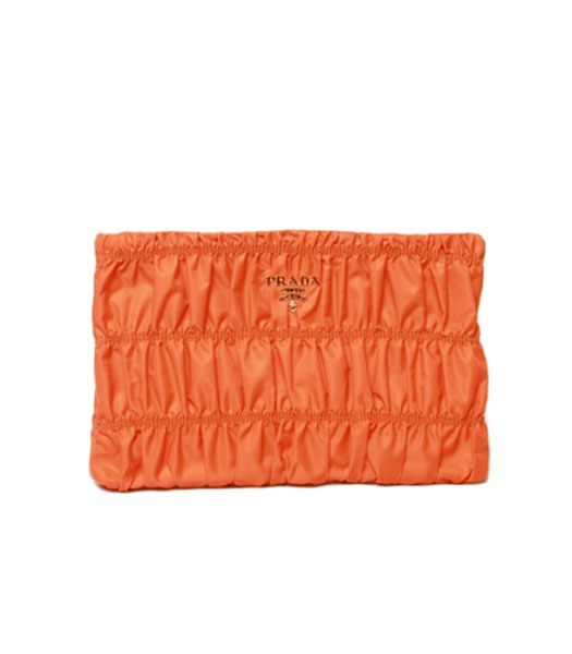 Prada Gaufre Fabric With Orange Lambskin Leather Clutch