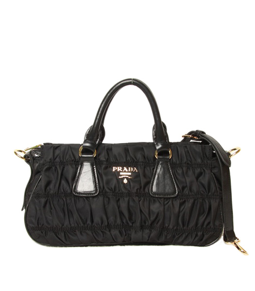 Prada Gaufre Nylon With Black Leather Top Handle Bag