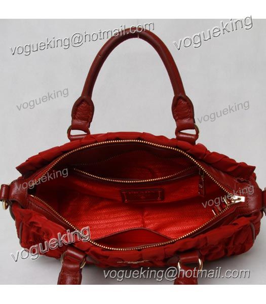 Prada Gaufre Nylon With Red Leather Top Handle Bag-4