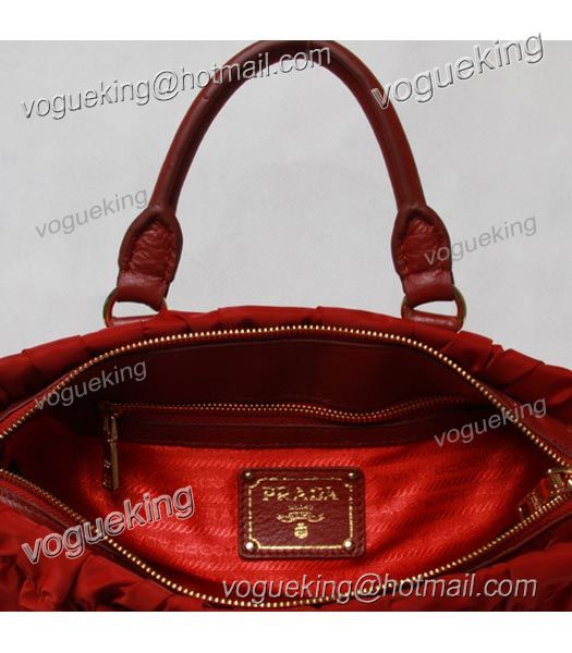 Prada Gaufre Nylon With Red Leather Top Handle Bag-5