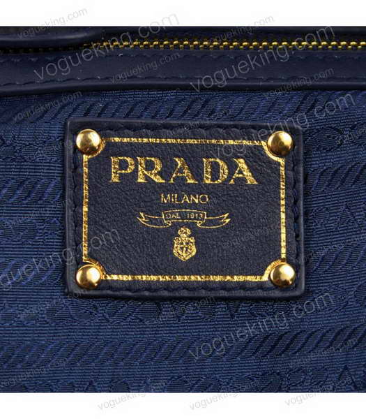 Prada Gaufre Small Blue Fabric With Lambskin Leather Top Handle Bag-5