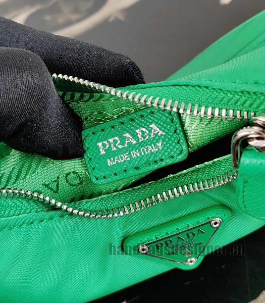 Prada Green Nylon With Original Leather Mini Hobo Bag-2