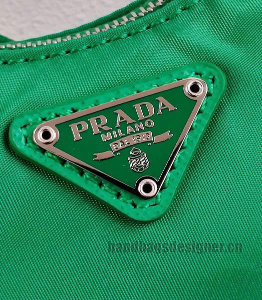 Prada Green Nylon With Original Leather Mini Hobo Bag-4