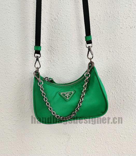 Prada Green Nylon With Original Leather Mini Hobo Bag-5