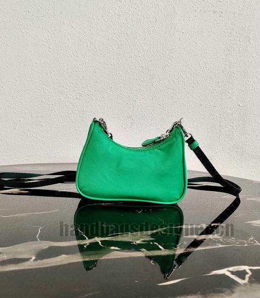 Prada Green Nylon With Original Leather Mini Hobo Bag-7