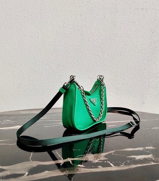 Prada Green Nylon With Original Leather Mini Hobo Bag-8