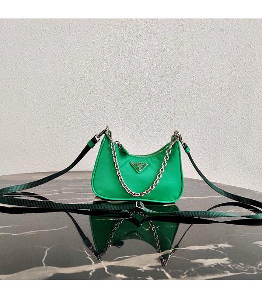 Prada Green Nylon With Original Leather Mini Hobo Bag