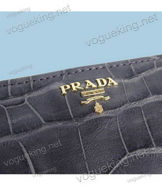 Prada Grey Croc Veins Leather Ziper Clutch-3