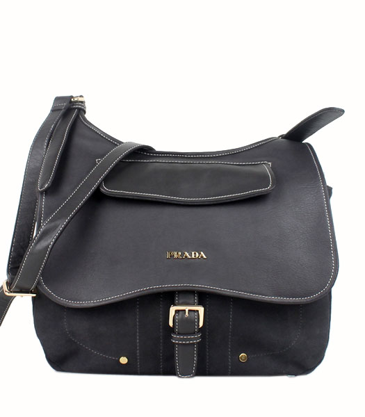 Prada Grey Suede And Napa Leather Shoulder Bag