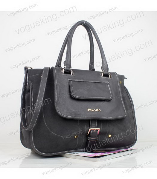 Prada Grey Suede And Napa Leather Top Handle Bag-1