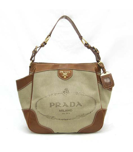 Prada Jacquard Canvas Shoulder Bag with Light Coffee Leather_BR3793S