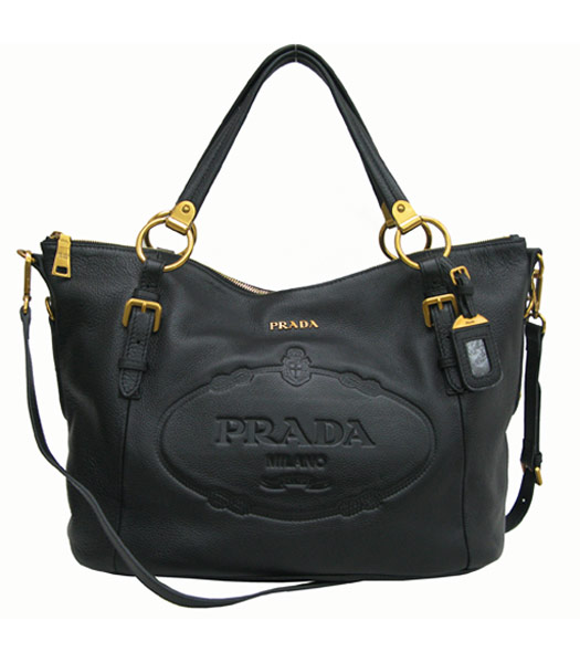 Prada Jacquard Hobo Nappa Bag in Black Leather
