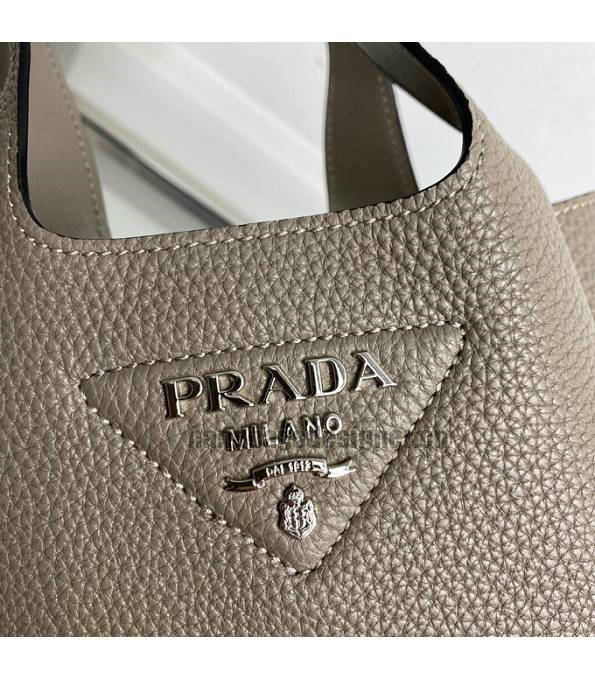 Prada Khaki Original Litchi Veins Calfskin Leather Basket Bag-3