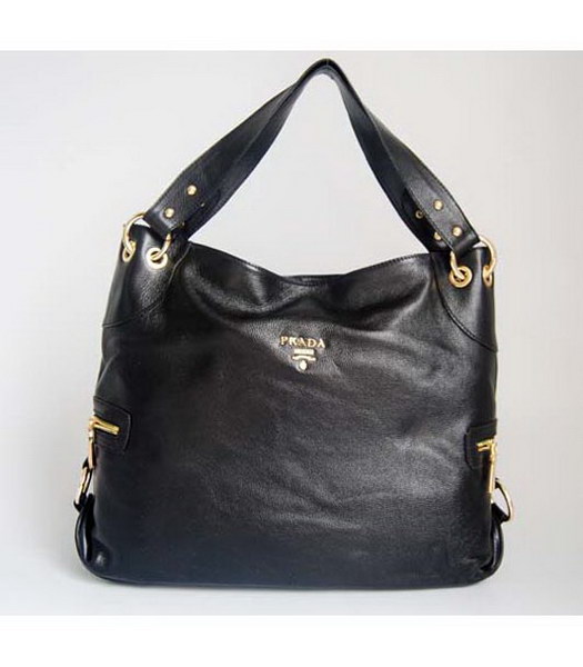 Prada Large Calfskin Handbag Black