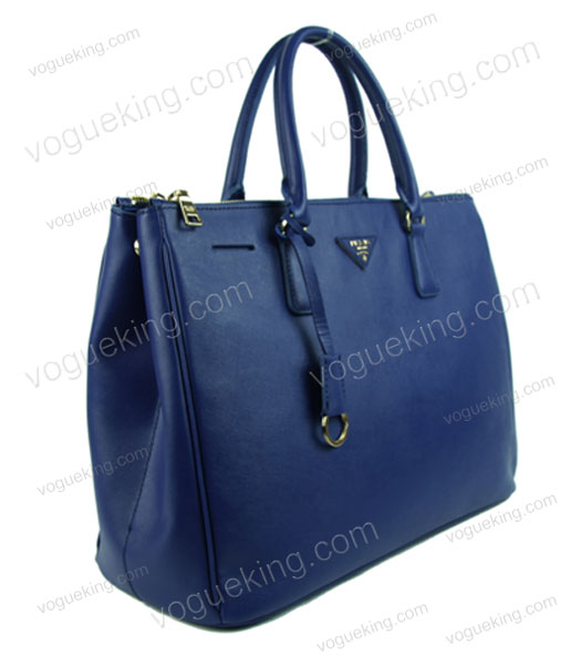 Prada Large Saffiano Blue Calfskin Leather Tote Handbag-2