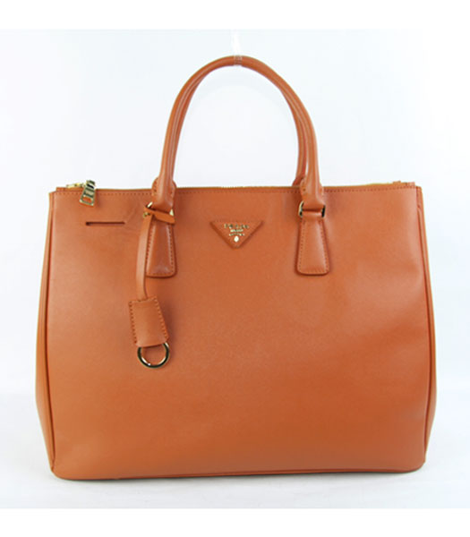 Prada Large Saffiano Orange Calfskin Leather Tote Handbag